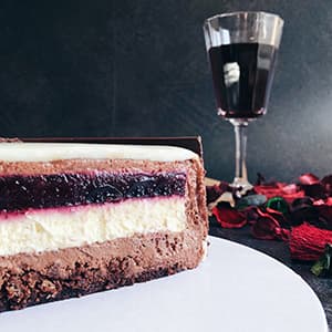 Chocolate sponge cake with cherries filling