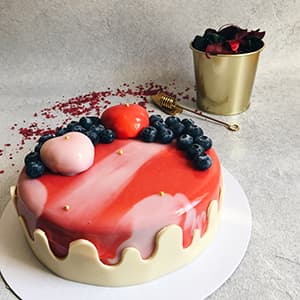 Very Berry with berries and mousse hearts